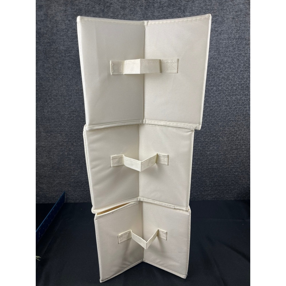 Set of 3 Cream Fabric Drawer Organizers Collapsible 7-Slot Closet Storage Bins